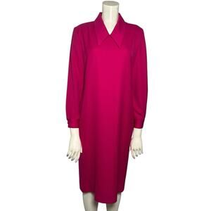 Vintage 80s Fuchsia Pink Shift Dress Union Made USA Henry-Lee Petite 6P Medium